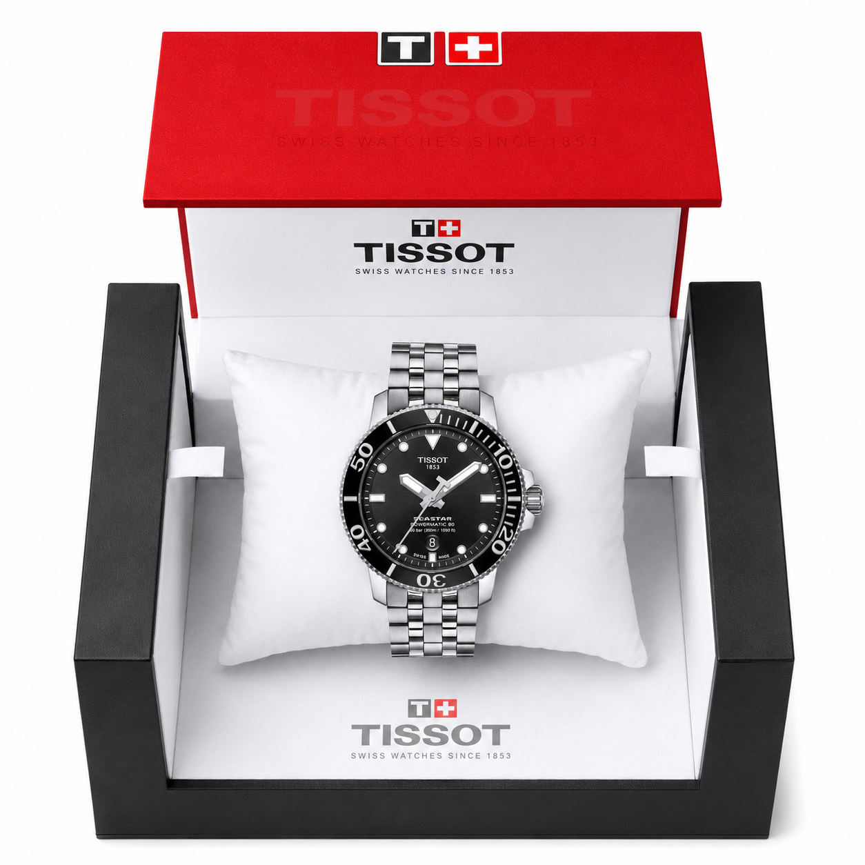 Tissot Seastar 1000 Men's Swiss Automatic Diver Watch T120.407.11.051.00 – 43 mm, Black Dial & Stainless Steel Bracelet