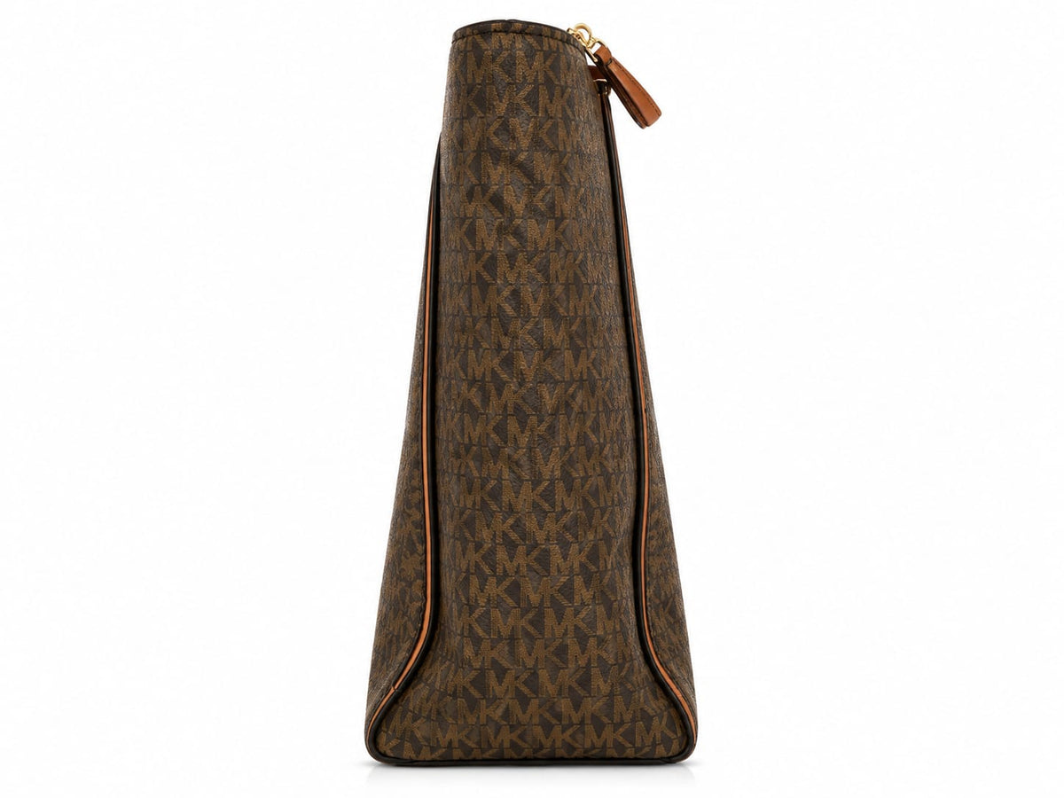 Michael Kors Brown Signature Monogram Large Tote Bag – Tan Leather Trim#0069