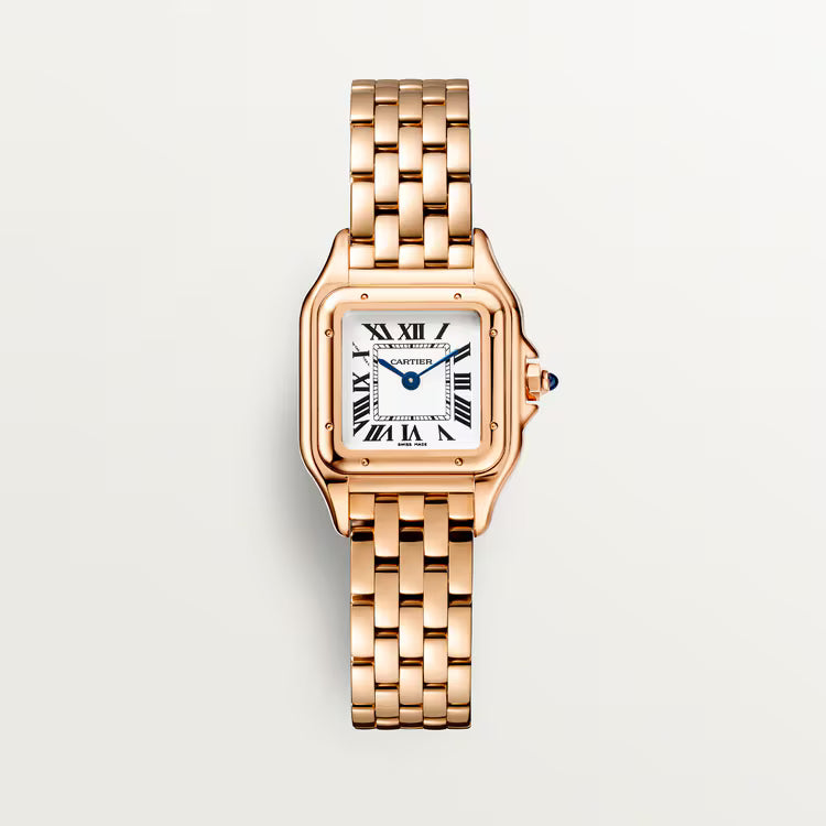 Cartier Panthère-Inspired Women’s Rose Gold-Tone Square Watch with White Dial (Small Case) Dimensions: 25.1 × 18.5 mm