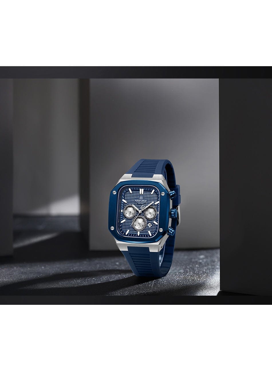 NAVIFORCE NF8037 Men's Chronograph Watch with Blue Silicone Strap, 30M Water Resistant