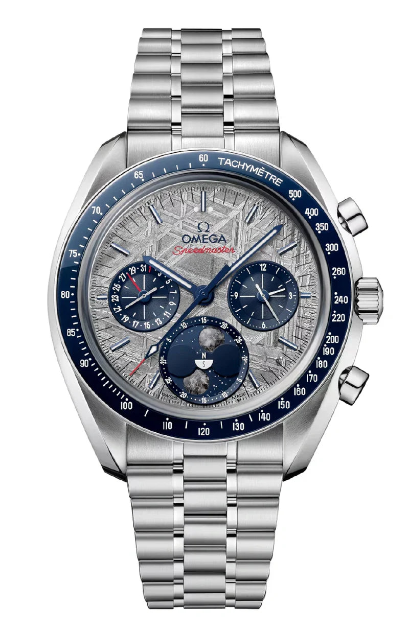 Omega Speedmaster Moonphase Men's Watch – Grey Meteorite Dial & Stainless Steel Bracelet