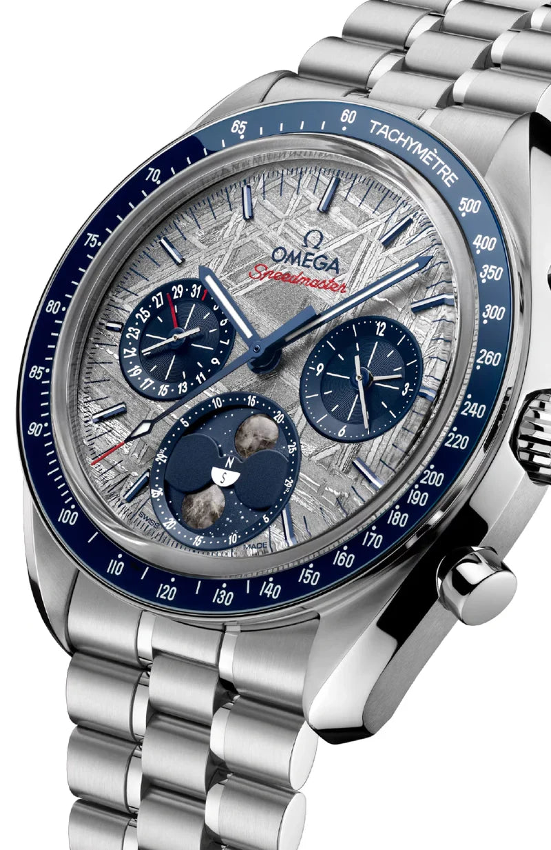 Omega Speedmaster Moonphase Men's Watch – Grey Meteorite Dial & Stainless Steel Bracelet