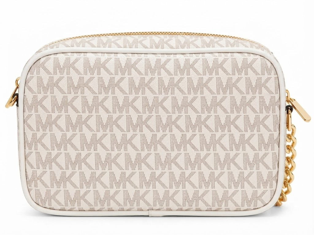 Michael Kors Signature Monogram Camera Crossbody Bag – White#0070
