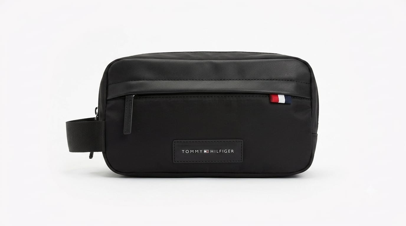 Tommy Hilfiger Men's Black Travel Organizer Bag – Compact Toiletry & Essentials Pouch#078