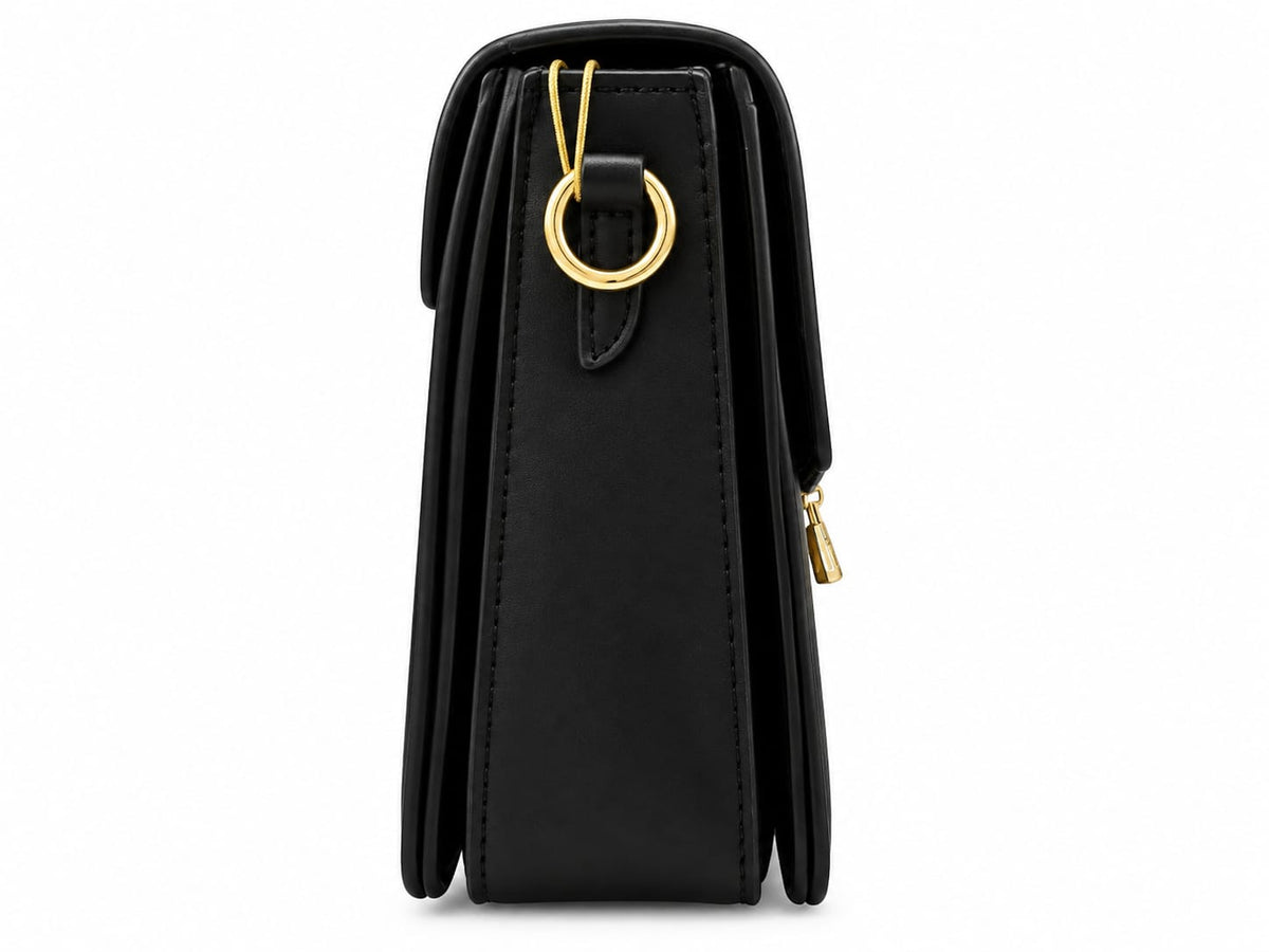 Women’s Black Monogram Crossbody Shoulder Bag with Gold-Tone Hardware#0074