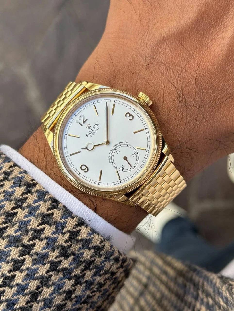 Rolex 1908 Men's Gold-Tone Watch with White Dial – Design -RLX1908-02