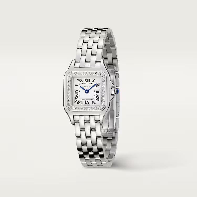 Cartier Panthère de Cartier Small Model Women's Watch – Stainless Steel, Quartz Movement, Silver Dial with Rhinestone Bezel