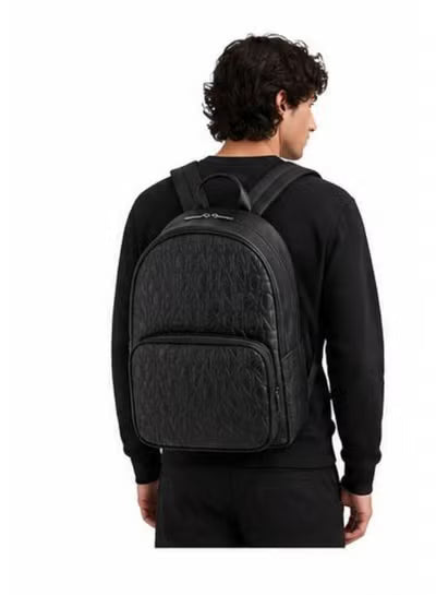 Armani Exchange Black Monogram Backpack – Premium Embossed Logo Urban Backpack A|X#0005