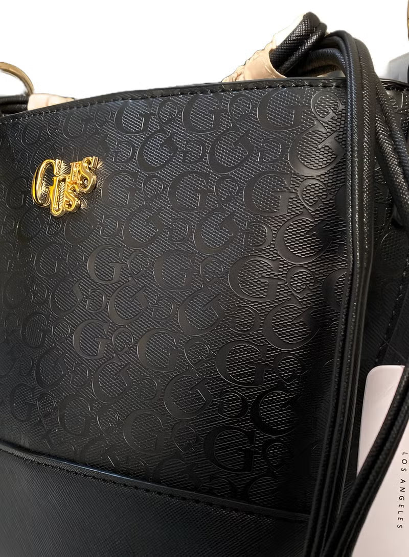 GUESS Black Embossed Bucket Bag For Women #0212