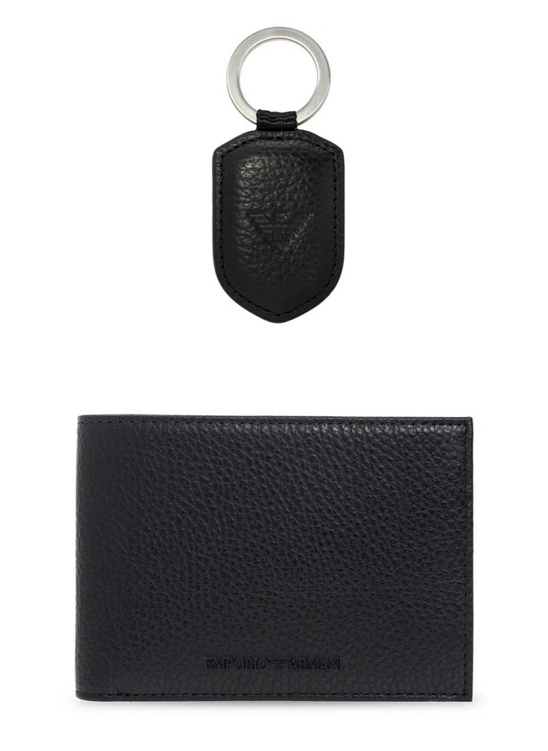EA Black Leather Wallet & Keychain Set For Men 12#