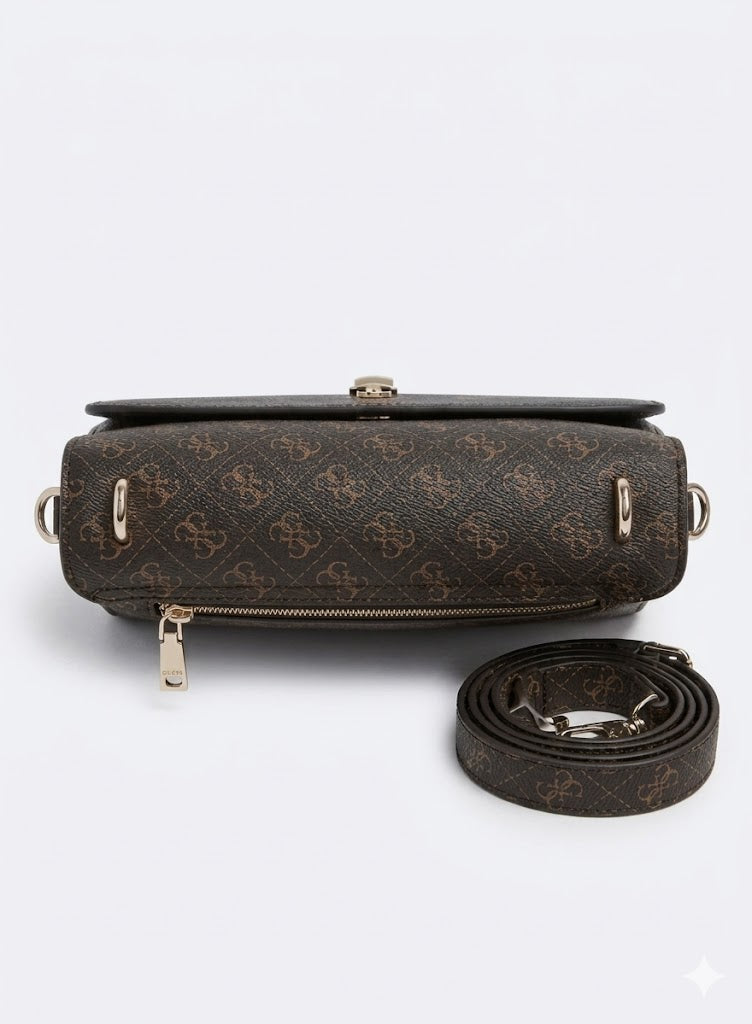 Women’s Monogram Saddle Crossbody Bag – Brown Elegant Flap Bag with Gold Hardware#186