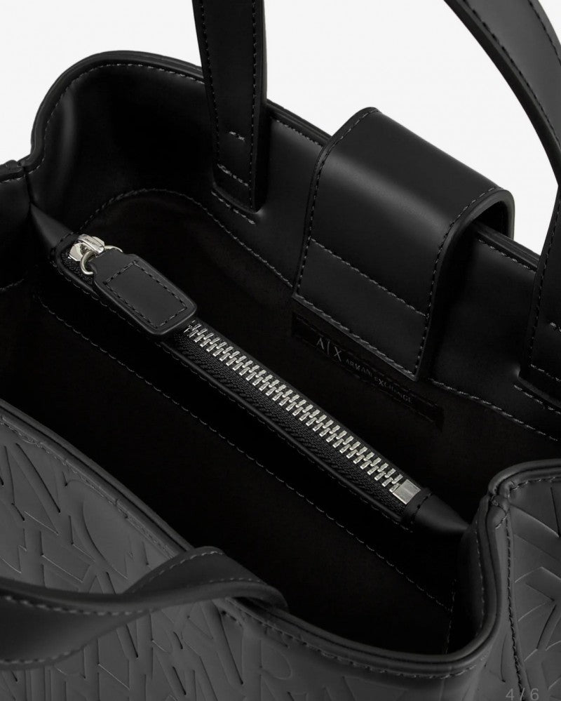 A|X Armani Exchange Black Embossed Logo Tote Bag – Sophisticated Style, All-Day Versatility #7