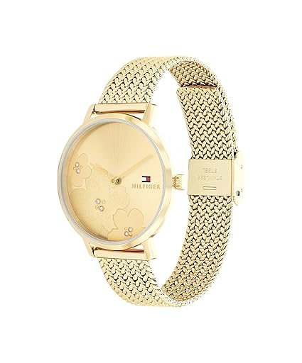 Tommy Hilfiger Women’s Champagne Dial Thin Gold & Steel Stainless Steel Mesh Watch – 1782606