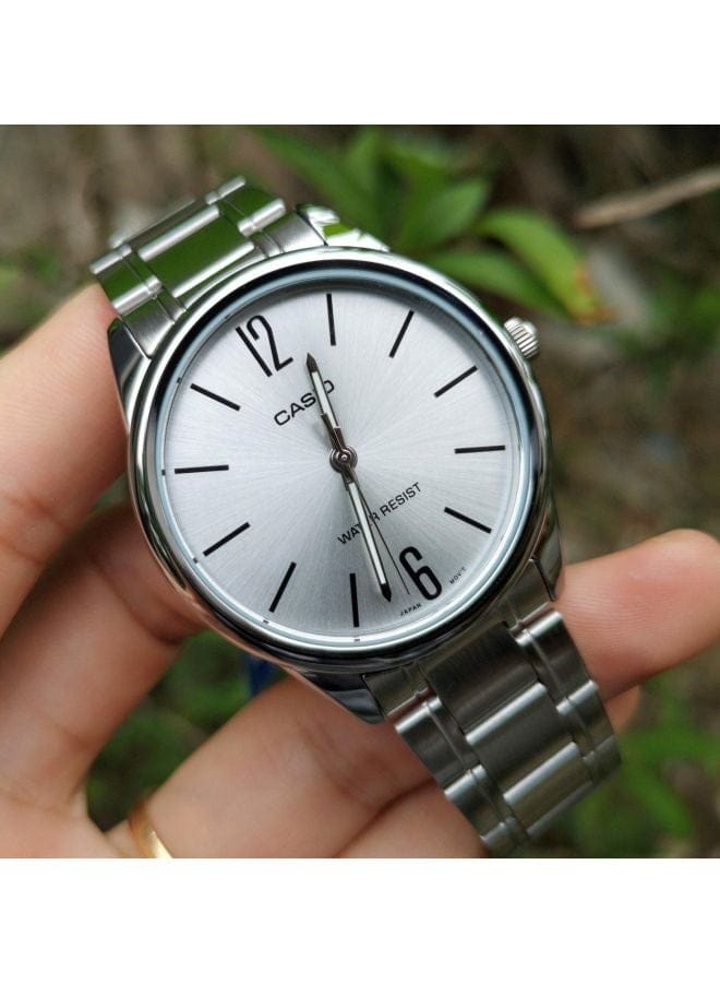 Casio Men's Dress Analog Watch MTP-V005D-7BUDF – Silver Stainless Steel, Water Resistant, 48 mm