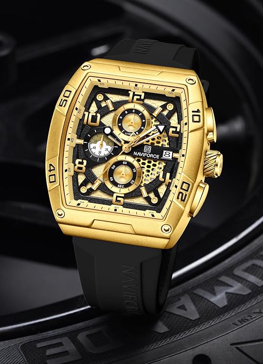 Naviforce NF8052 G/G/B Luminous Hollow Dial Barrel-shaped Sports Watch