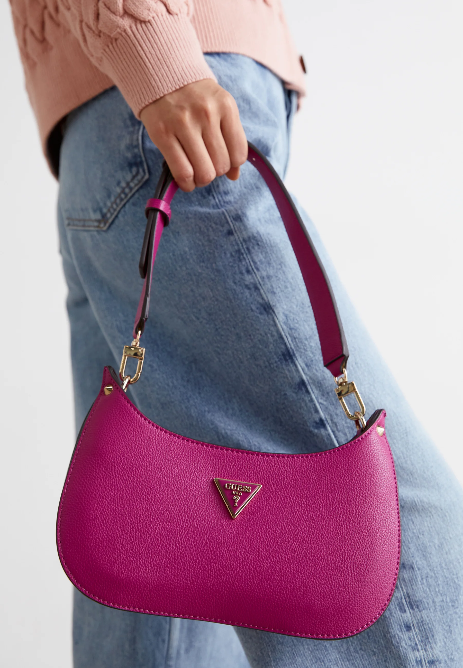 GUESS Meridian Mini Top Zip Handbag – Boysenberry Quilted Faux Leather #63