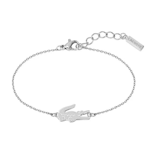Lacoste Women's Silver-Tone Crocodile Logo Chain Bracelet