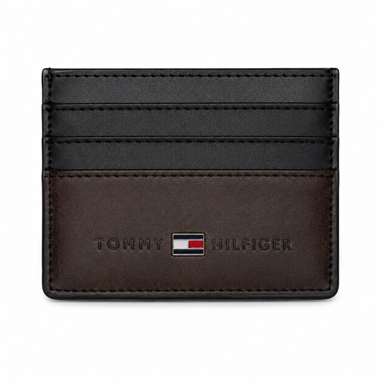 Tommy Hilfiger Men's Card Holder – Dark Brown (Coffee) with Signature Flag#01