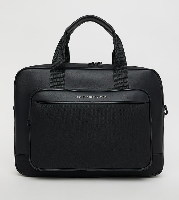 Tommy Hilfiger Black Laptop Bag for Men – Premium Faux Leather Business Briefcase#BL-02