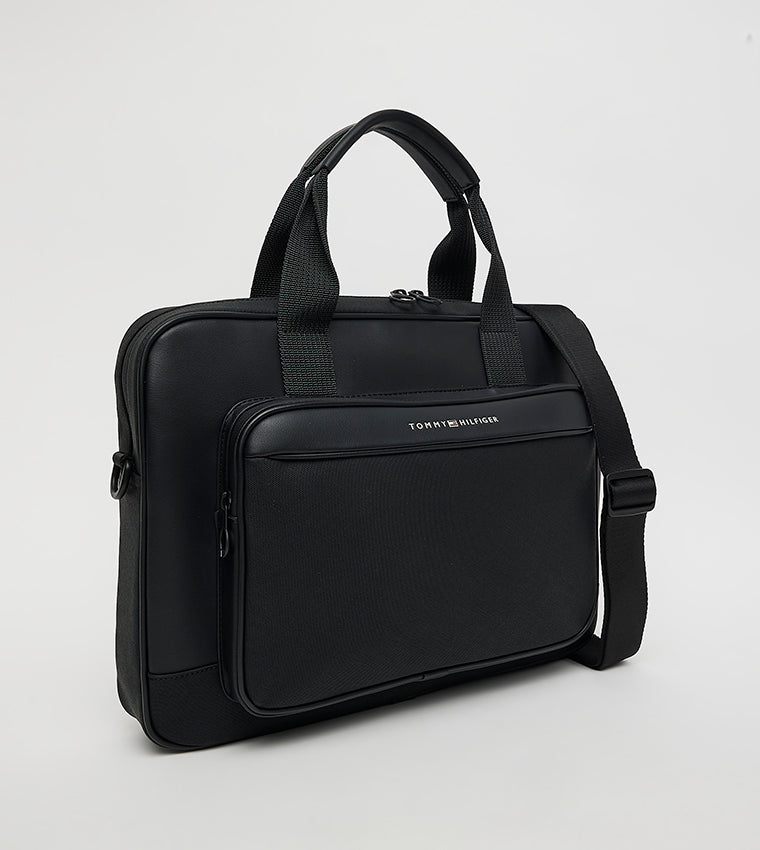 Tommy Hilfiger Black Laptop Bag for Men – Premium Faux Leather Business Briefcase#BL-02