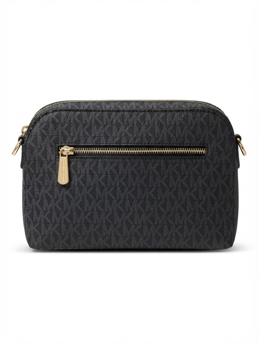 Women’s Black Signature Monogram Crossbody Bag – Two-Compartment Design with Gold-Tone Hardware#0044
