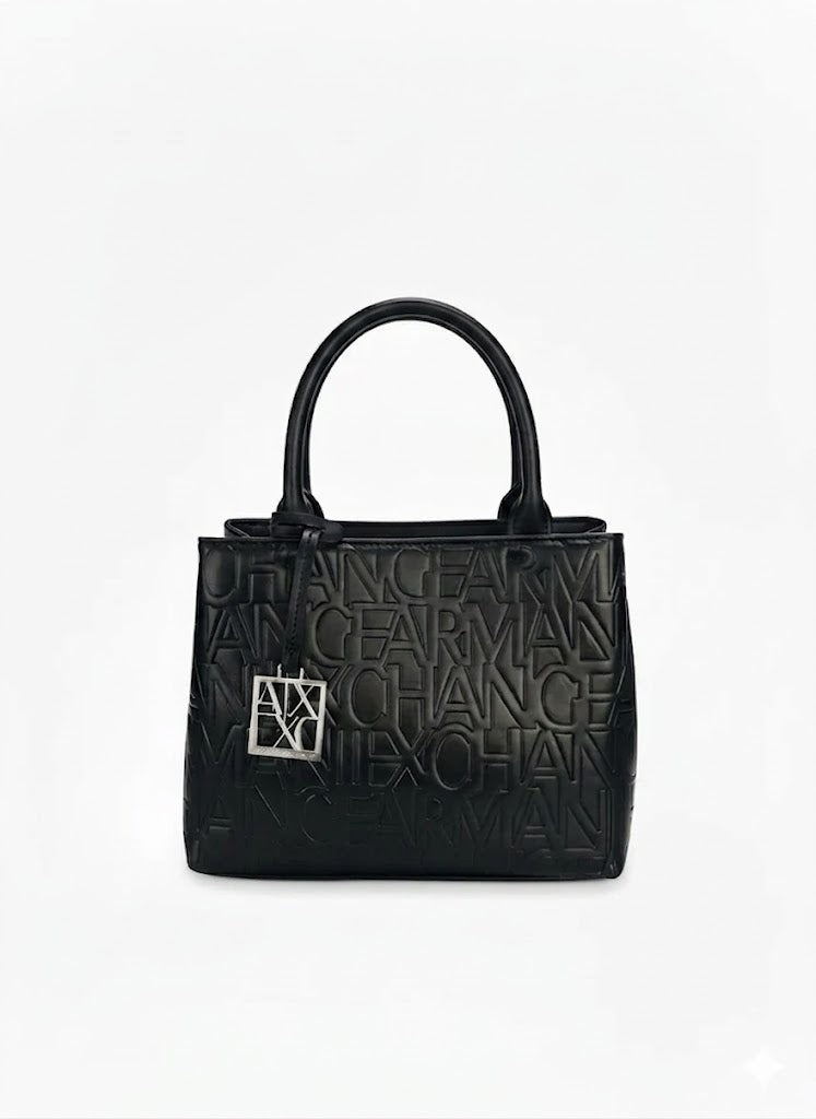 A|X Armani Exchange Black Embossed Logo Tote Bag – Sophisticated Style, All-Day Versatility #7