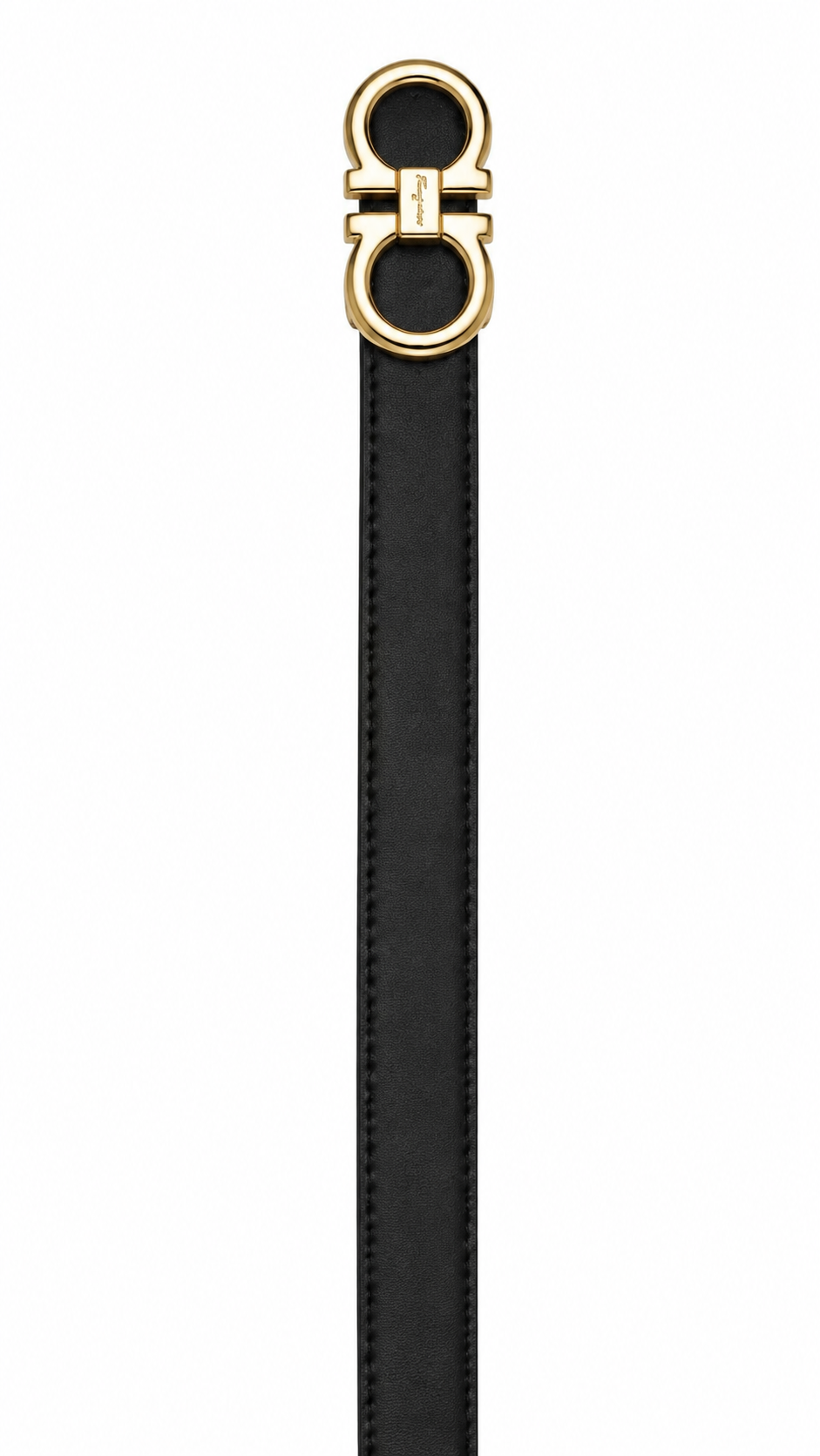 Salvatore Ferragamo Women's Leather Belt with Gold Gancini Buckle – Black#07