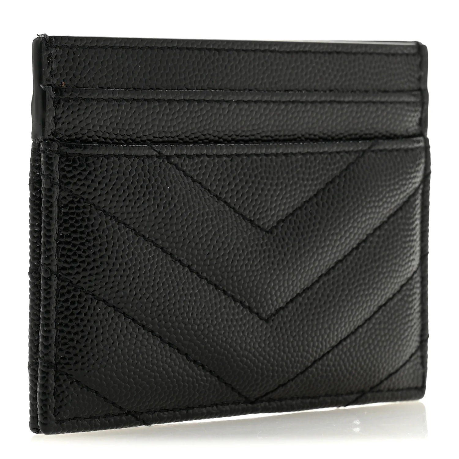 Saint Laurent Grain De Poudre Matelassé Chevron Monogram Credit Card Case – Black#12