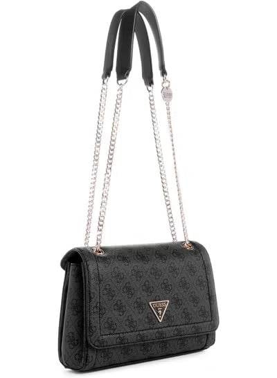 GUESS Noelle Convertible Crossbody Flap Bag – Black Logo Satchel Handbag for Women#196
