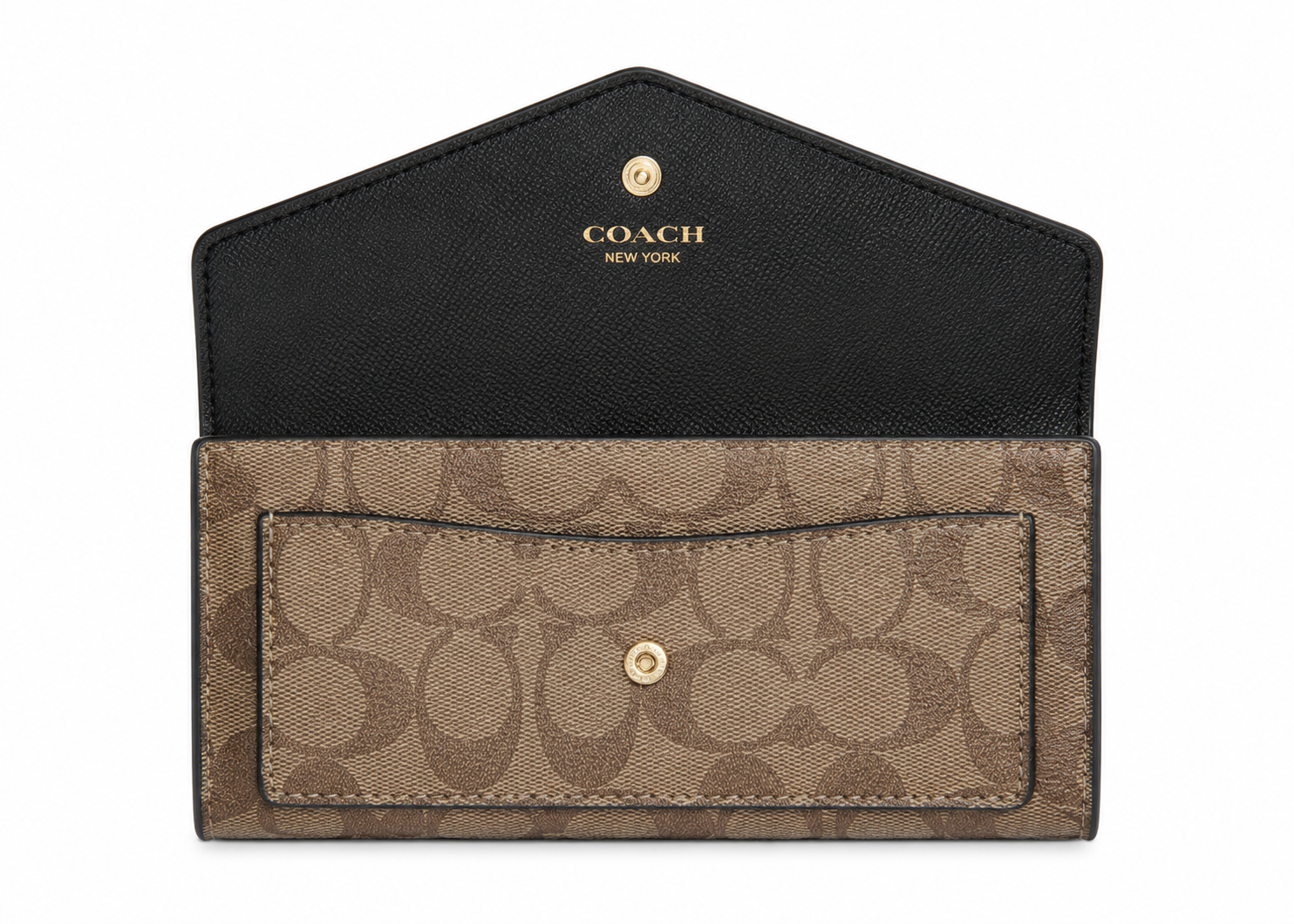 Coach Women's Signature Medium Flap Wallet – Brown & Black with Gold-Tone Logo#08
