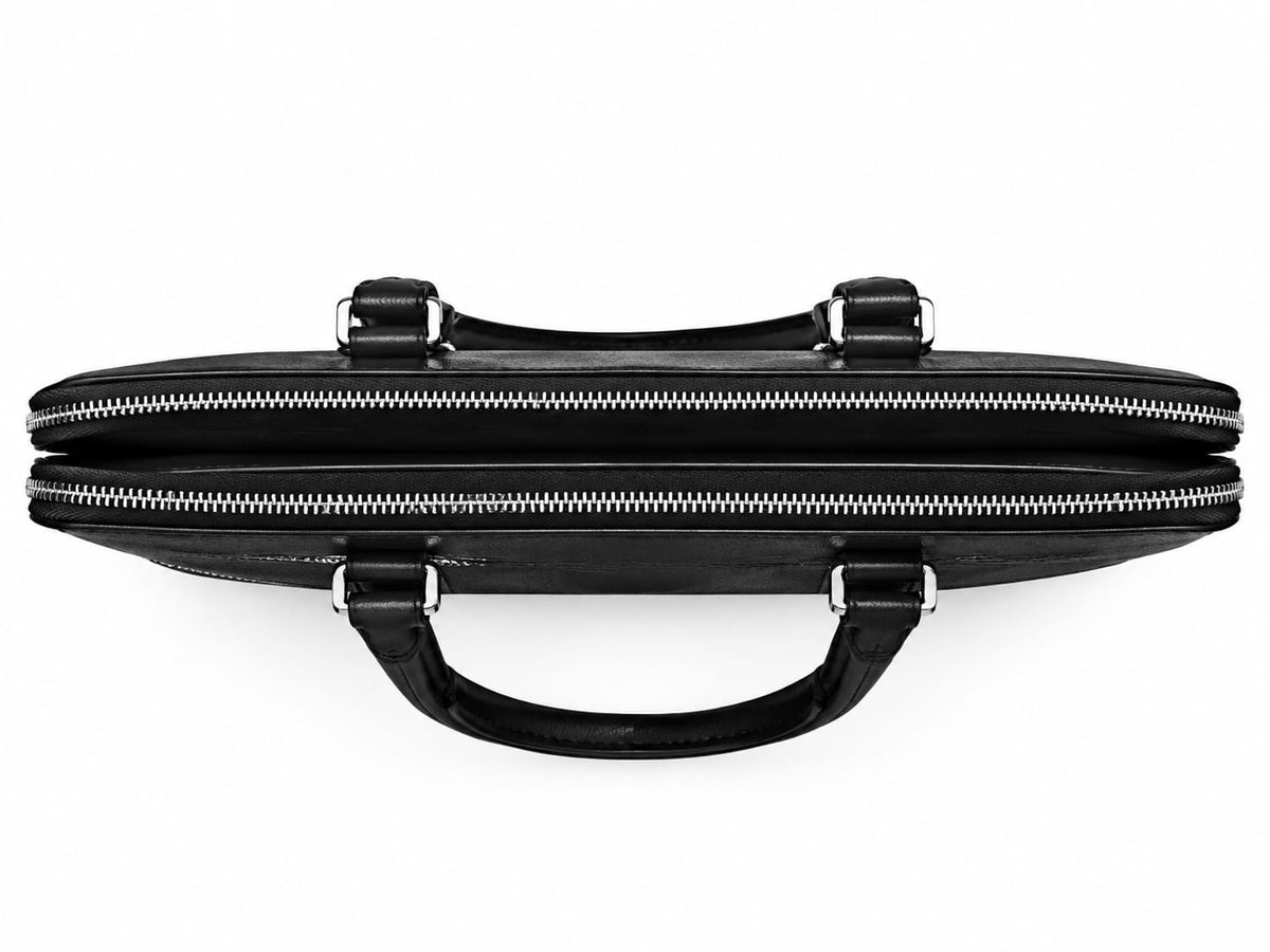Montblanc Black Laptop Briefcase, Premium Leather Business Bag with Shoulder Strap#0002