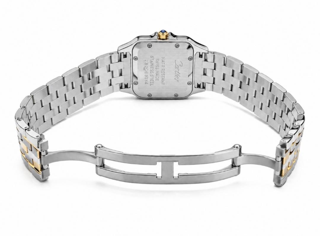 Cartier Panthère-Inspired Women’s Two-Tone Gold & Silver Square Watch with Sparkling Rhinestone-Set Bezel & Navy Blue Dial Dimensions: 36.5 × 26.7 mm(Medium Case)