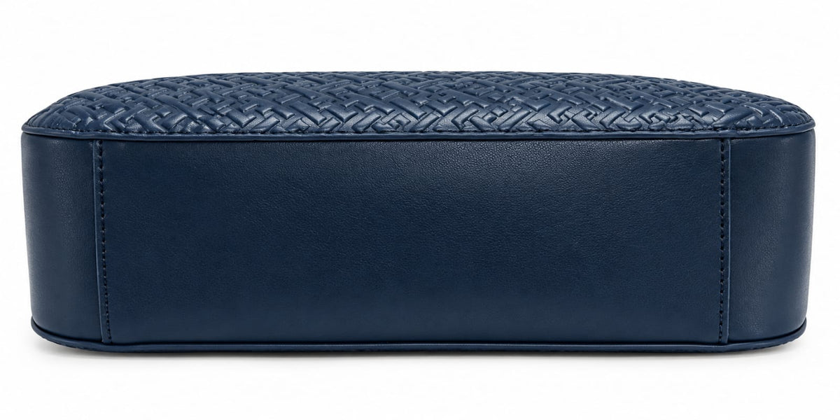 Tommy Hilfiger Women's Embossed Shoulder Bag, Navy Blue with Gold Chain Strap#0099