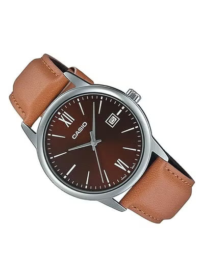 Casio Men's Analog Watch with Brown Dial and Brown Leather Band – MTP-V002L-5B3UDF
