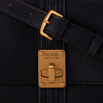 GUESS Kasinta Handle Flap Bag – Black Faux Leather Handbag