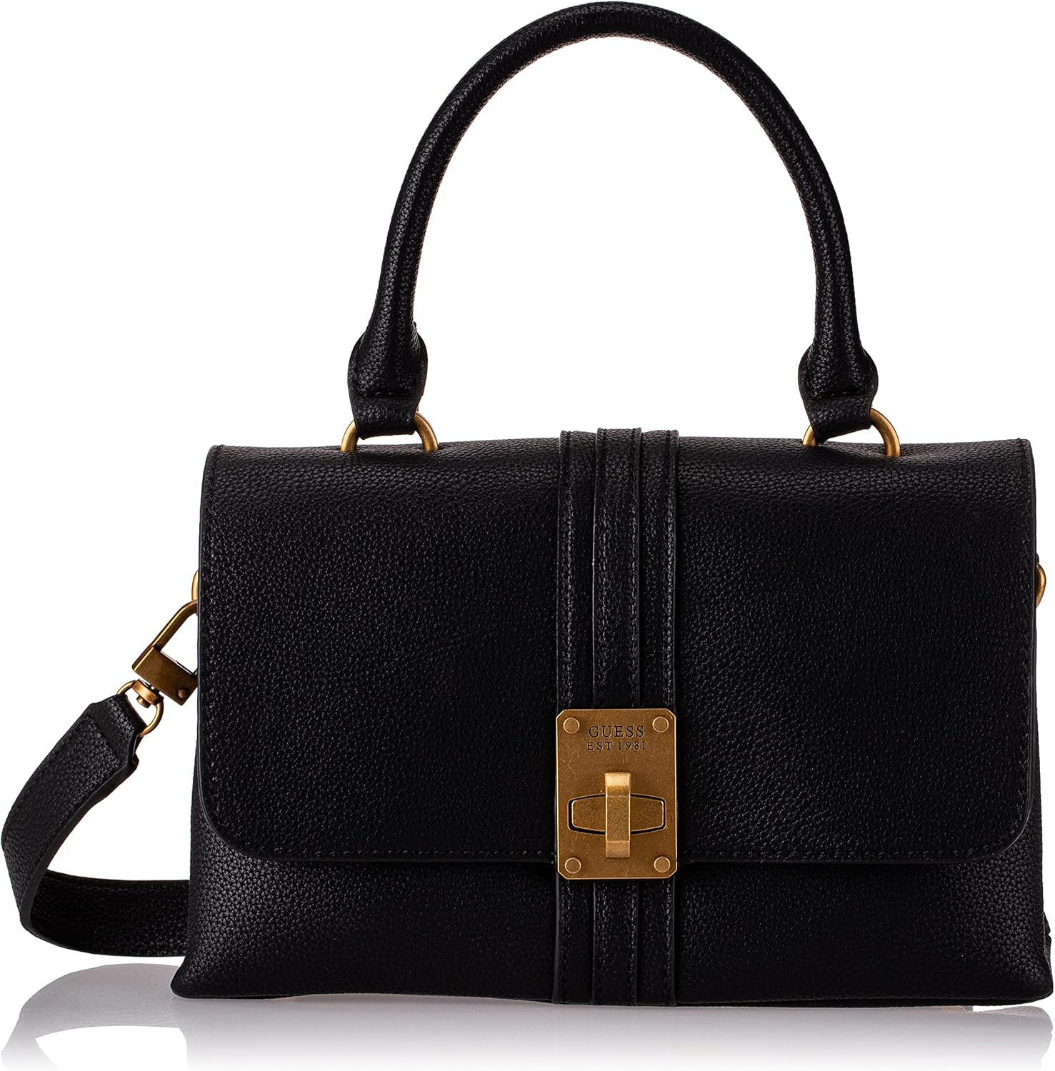 GUESS Kasinta Handle Flap Bag – Black Faux Leather Handbag #69