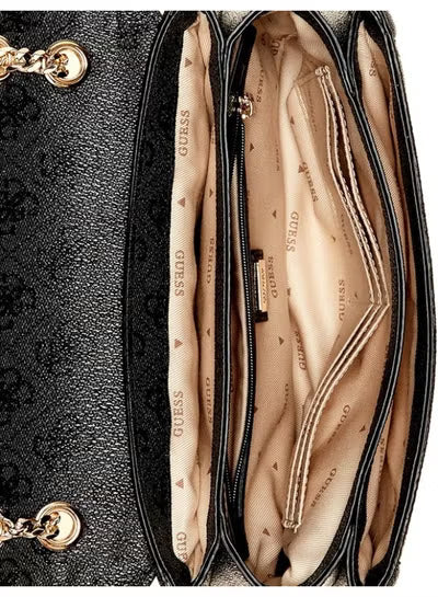 GUESS Noelle Convertible Crossbody Flap Bag – Black Logo Satchel Handbag for Women#196