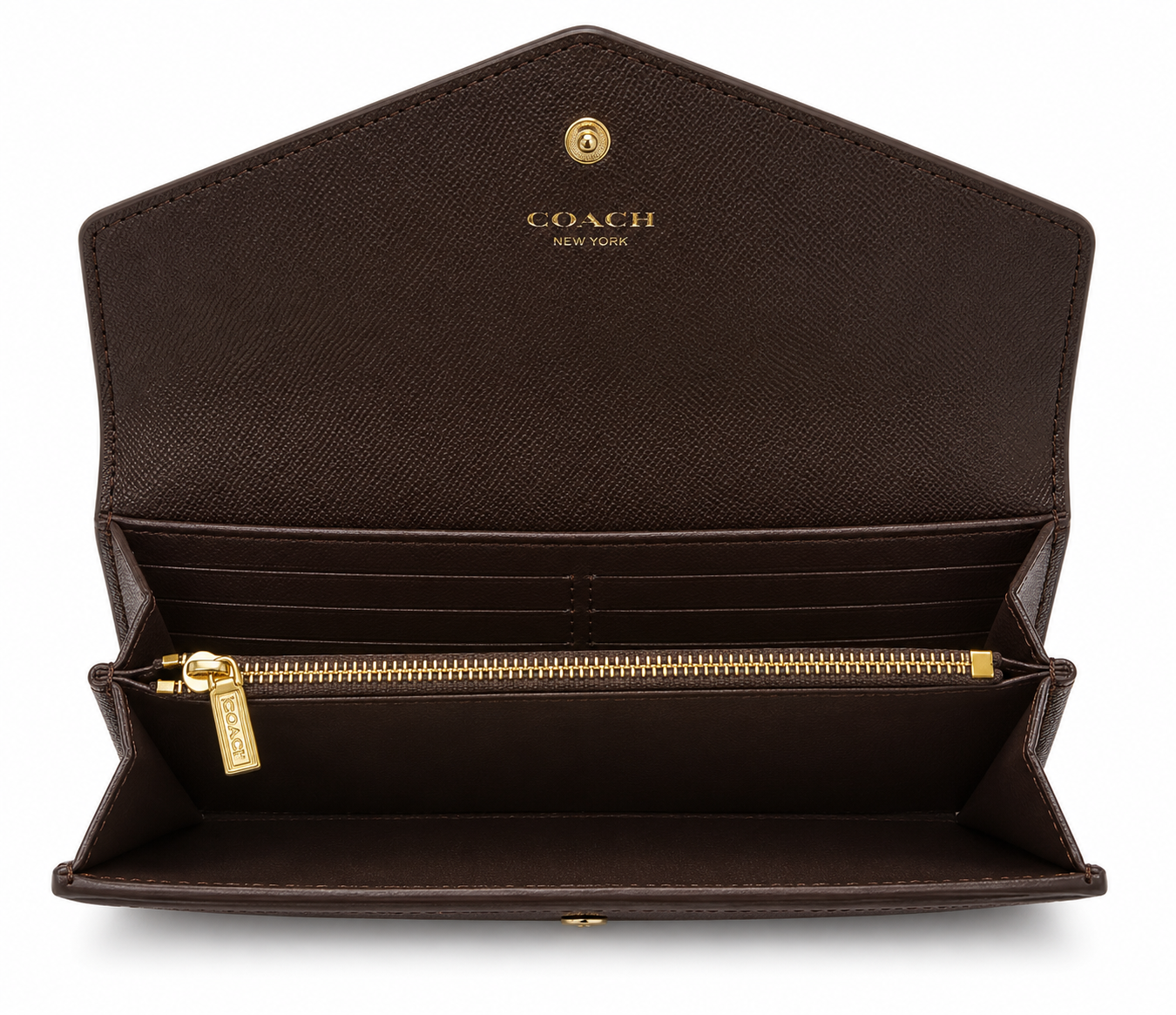 Coach Women's Signature Envelope Wallet – Brown with Dark Brown Leather and Gold-Tone Logo#09