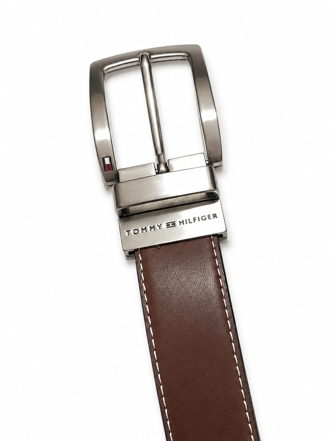 Tommy Hilfiger Men's Reversible Leather Belt – Black & Brown with Silver-Tone Buckle#07