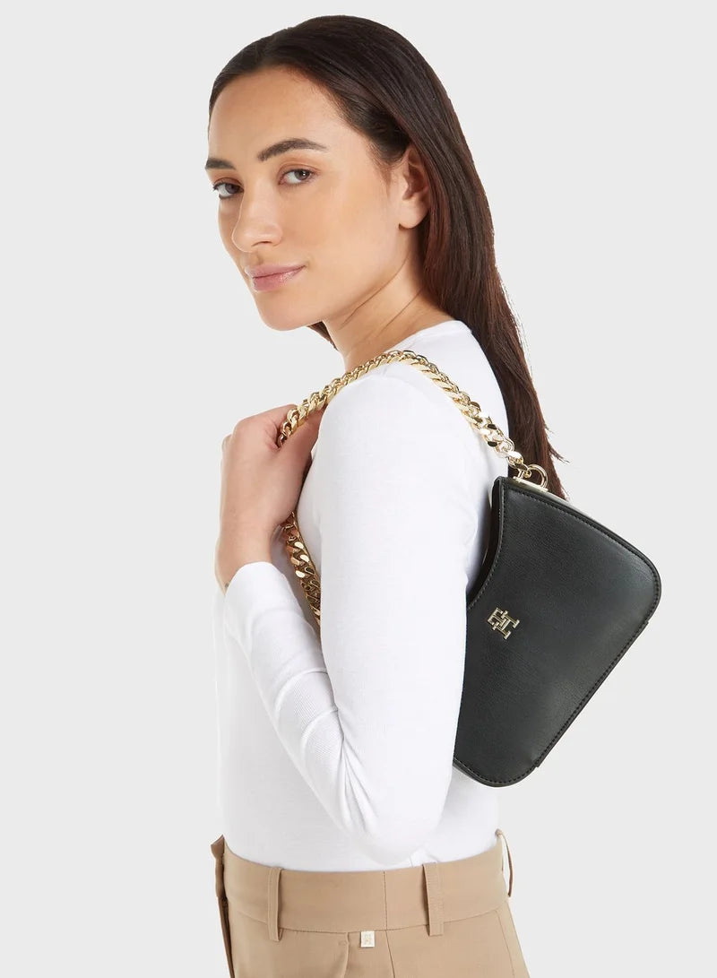 Women's Black Quilted Shoulder Bag with Gold Chain Strap, Crossbody Handbag
