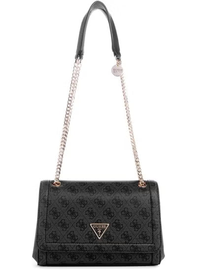 GUESS Noelle Convertible Crossbody Flap Bag – Black Logo Satchel Handbag for Women#196