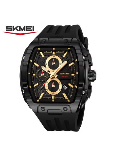 SKMEI 2363 Men’s Analog Quartz Watch – Black & Gold Dial with Silicone Strap | 48mm Waterproof Sport Wristwatch
