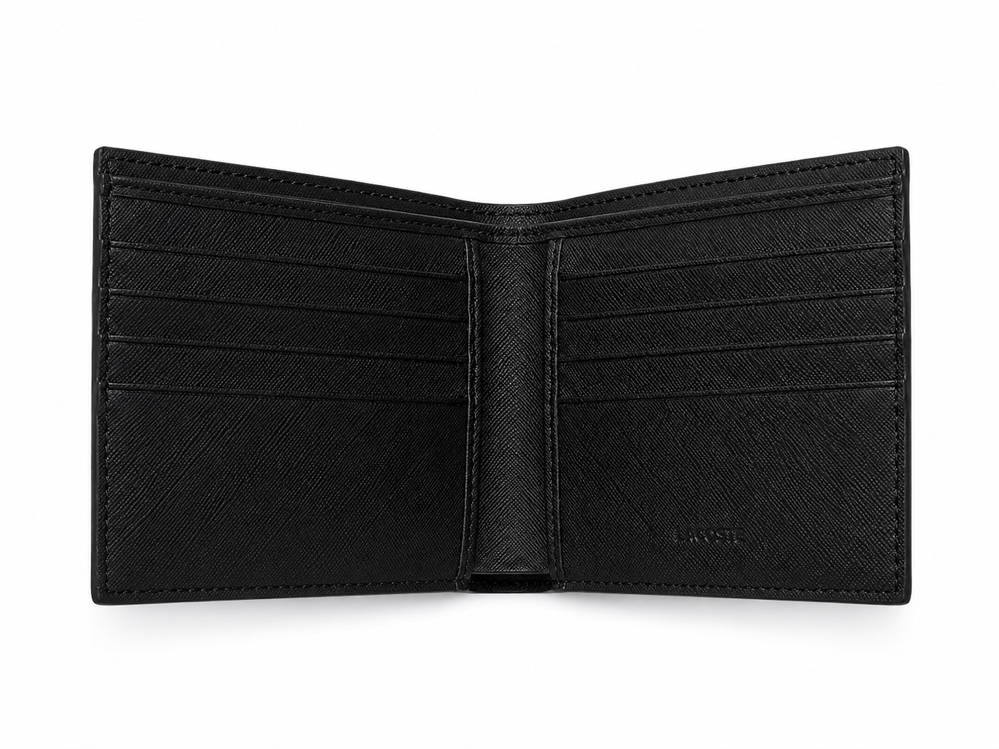 LACOSTE Men's Premium Leather Gift Set – Black Wallet, Card Holder & Keychain#01