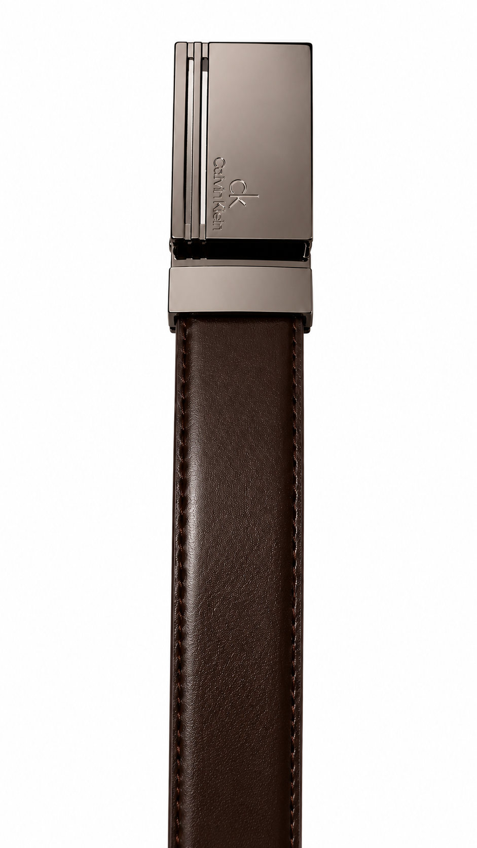 Calvin Klein Men's Reversible Leather Belt – Black & Dark Brown with Silver Rectangular Buckle#28