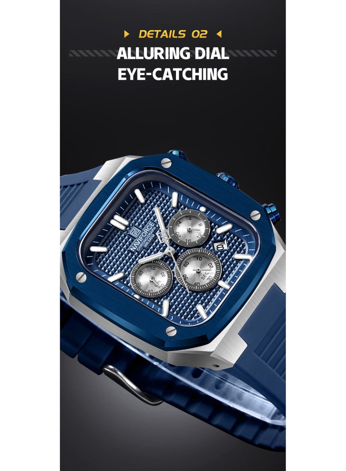 NAVIFORCE NF8037 Men's Chronograph Watch with Blue Silicone Strap, 30M Water Resistant