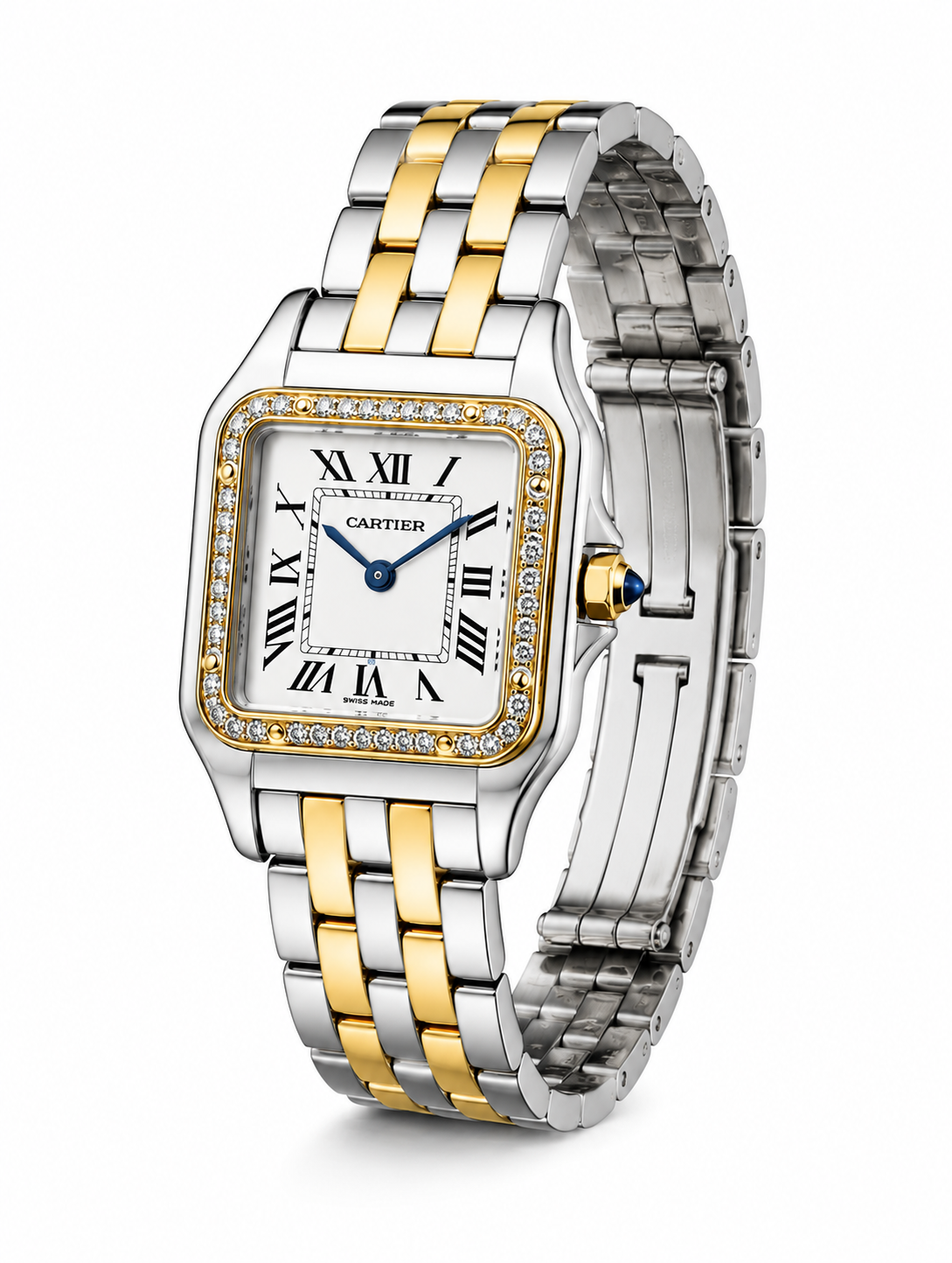 Cartier Women's Medium Square Two-Tone Stainless Steel Watch with White Dial Dimensions: 36.5 × 26.7 mm
