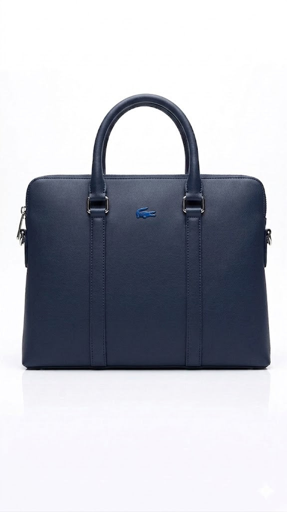 Luxury Leather Business Laptop Bag – Dual-Zip Professional Briefcase for Men – Navy Blue#9