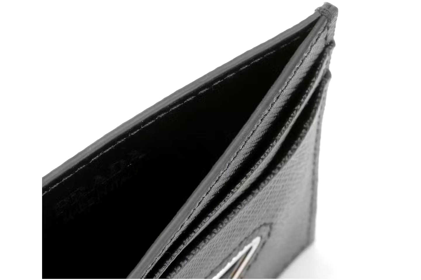 Prada Logo Plaque Black Leather Cardholder#24