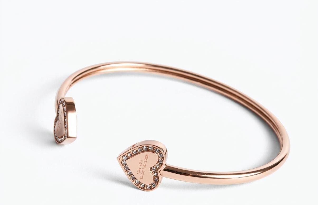 Women's Rose Gold Stainless Steel Open Cuff Bracelet – Elegant Heart-End Design#019