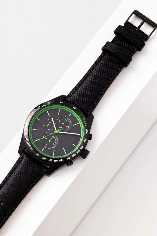 Lacoste Apext 2011296 Men’s Chronograph Watch – Black Stainless Steel & Leather 44mm Quartz